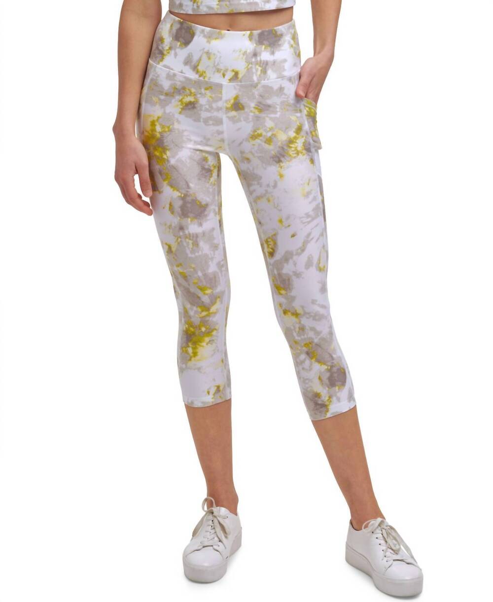 NEW CALVIN KLEIN performance printed cropped leggings in enlighten daffodil